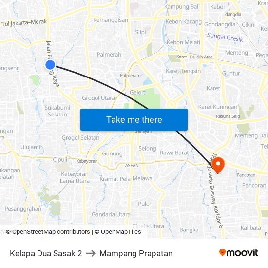 Kelapa Dua Sasak 2 to Mampang Prapatan map