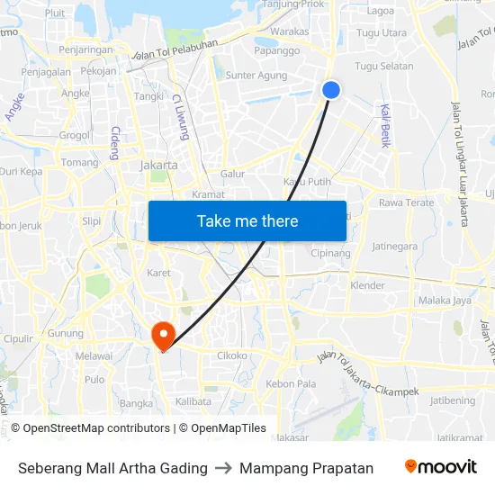 Seberang Mall Artha Gading to Mampang Prapatan map