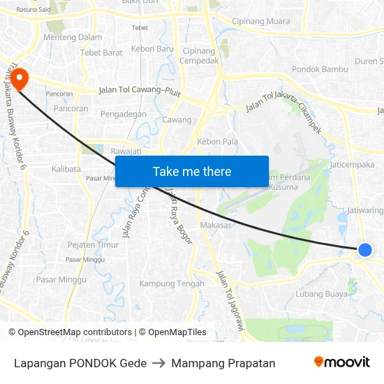 Lapangan PONDOK Gede to Mampang Prapatan map