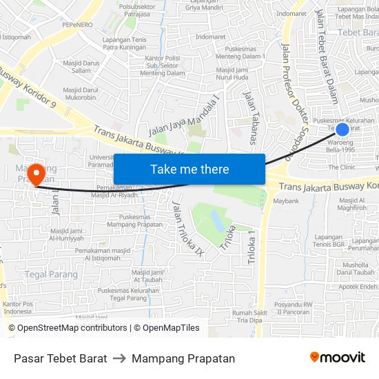 Pasar Tebet Barat to Mampang Prapatan map