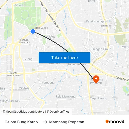Gelora Bung Karno 1 to Mampang Prapatan map