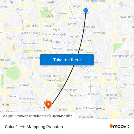 Galur 1 to Mampang Prapatan map