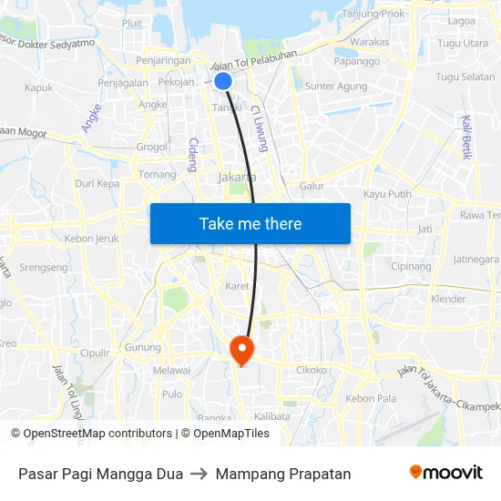 Pasar Pagi Mangga Dua to Mampang Prapatan map