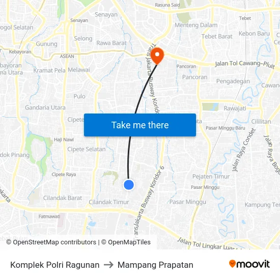 Komplek Polri Ragunan to Mampang Prapatan map