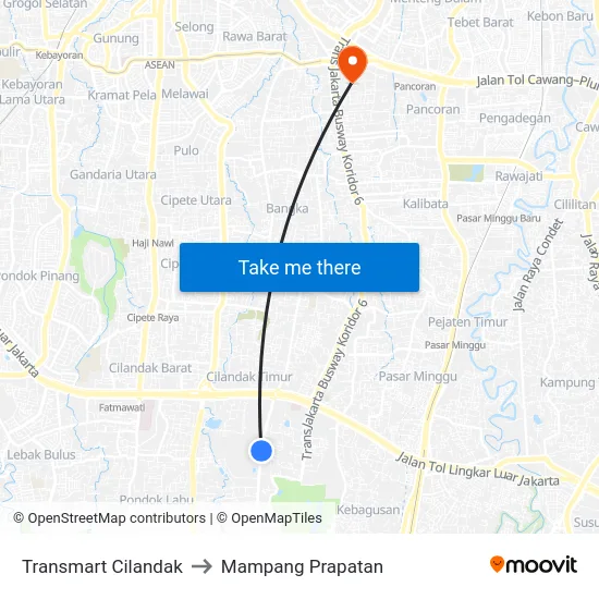 Transmart Cilandak to Mampang Prapatan map