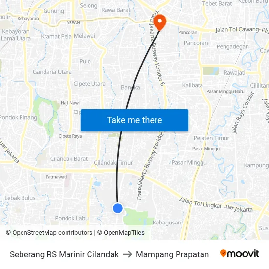 Seberang RS Marinir Cilandak to Mampang Prapatan map
