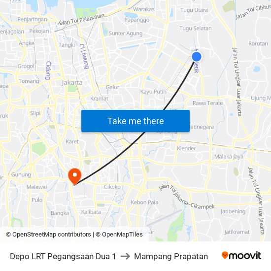 Depo LRT Pegangsaan Dua 1 to Mampang Prapatan map