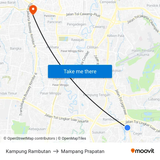 Kampung Rambutan to Mampang Prapatan map
