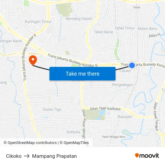 Cikoko to Mampang Prapatan map