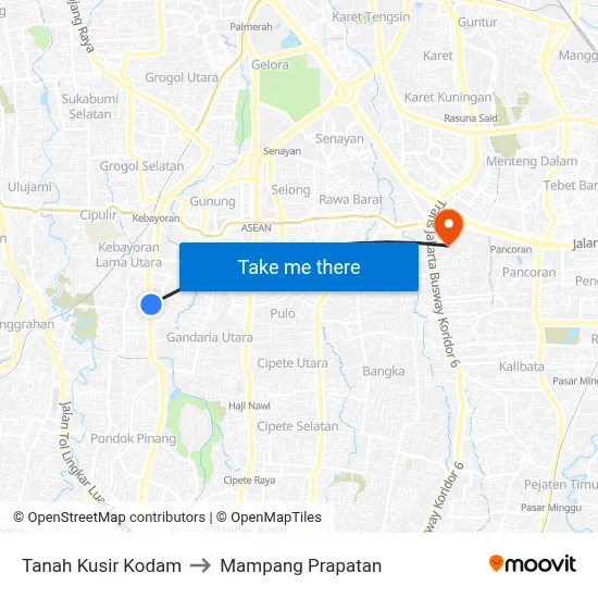 Tanah Kusir Kodam to Mampang Prapatan map