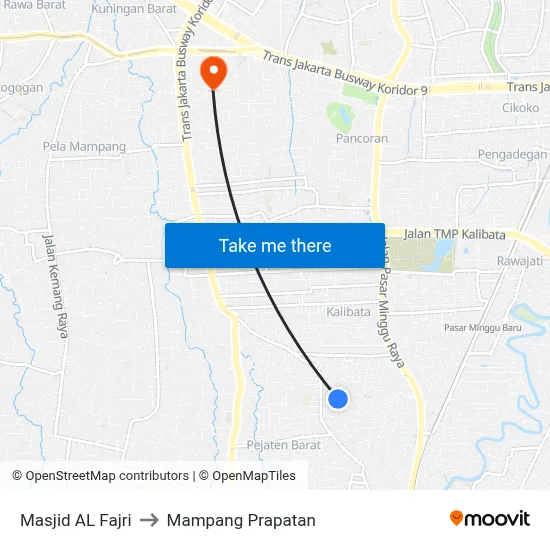 Masjid AL Fajri to Mampang Prapatan map