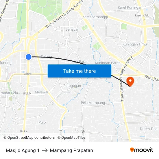 Masjid Agung 1 to Mampang Prapatan map