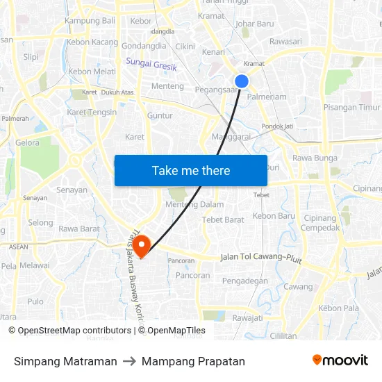 Simpang Matraman to Mampang Prapatan map