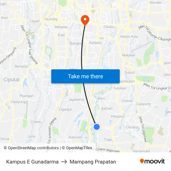 Kampus E Gunadarma to Mampang Prapatan map