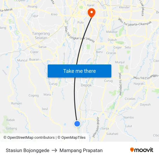 Stasiun Bojonggede to Mampang Prapatan map
