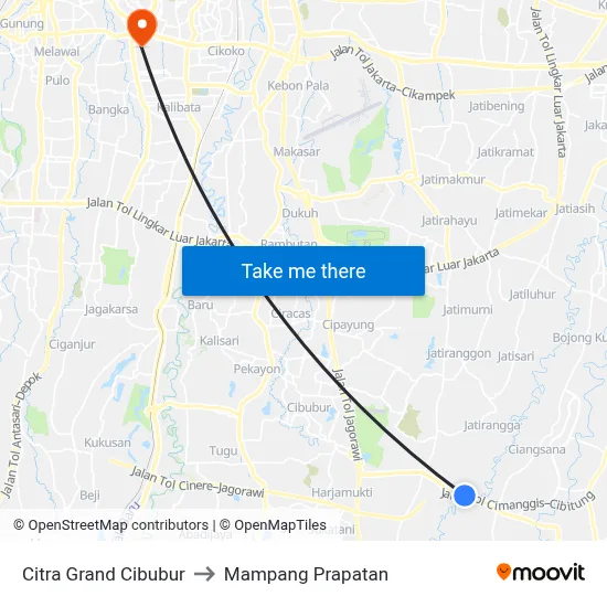 Citra Grand Cibubur to Mampang Prapatan map