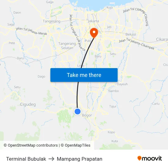Terminal Bubulak to Mampang Prapatan map