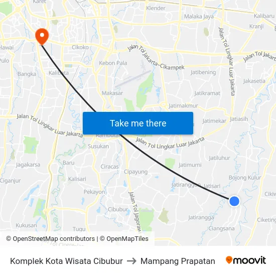 Komplek Kota Wisata Cibubur to Mampang Prapatan map
