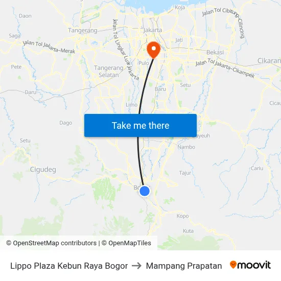Lippo Plaza Kebun Raya Bogor to Mampang Prapatan map