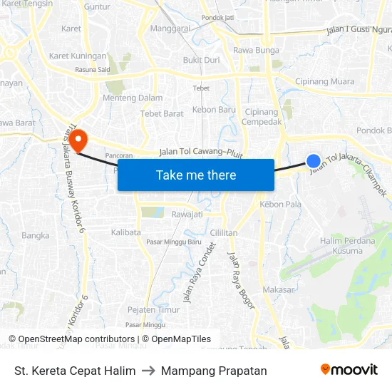 St. Kereta Cepat Halim to Mampang Prapatan map