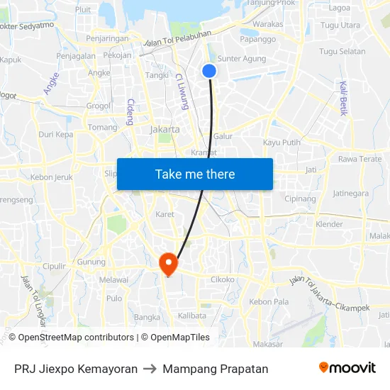 PRJ Jiexpo Kemayoran to Mampang Prapatan map