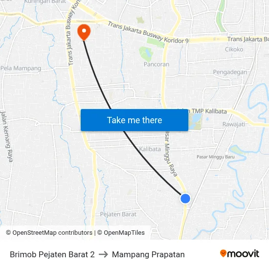 Brimob Pejaten Barat 2 to Mampang Prapatan map