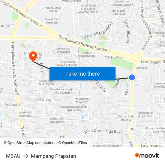 MBAU to Mampang Prapatan map