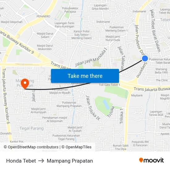 Honda Tebet to Mampang Prapatan map