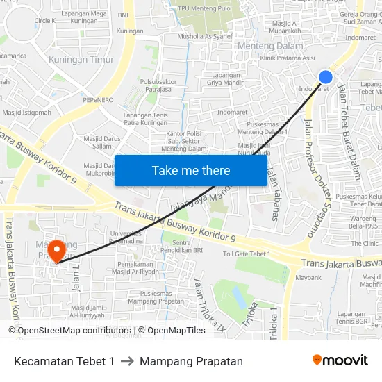 Kecamatan Tebet 1 to Mampang Prapatan map