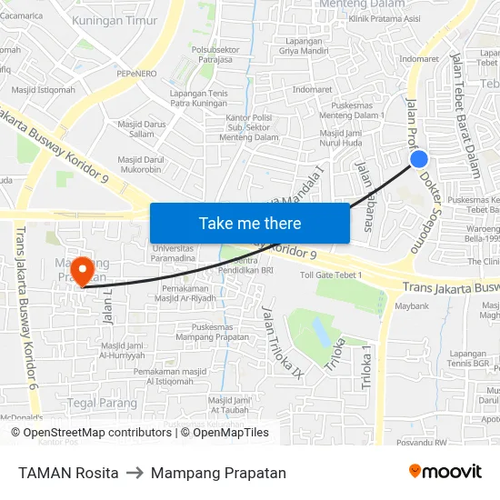 TAMAN Rosita to Mampang Prapatan map