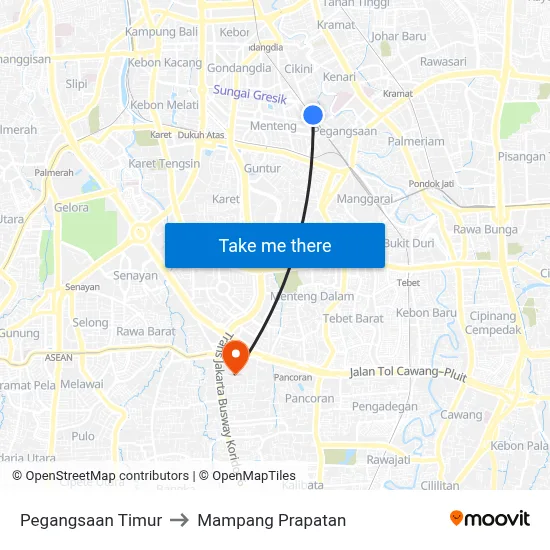 Pegangsaan Timur to Mampang Prapatan map