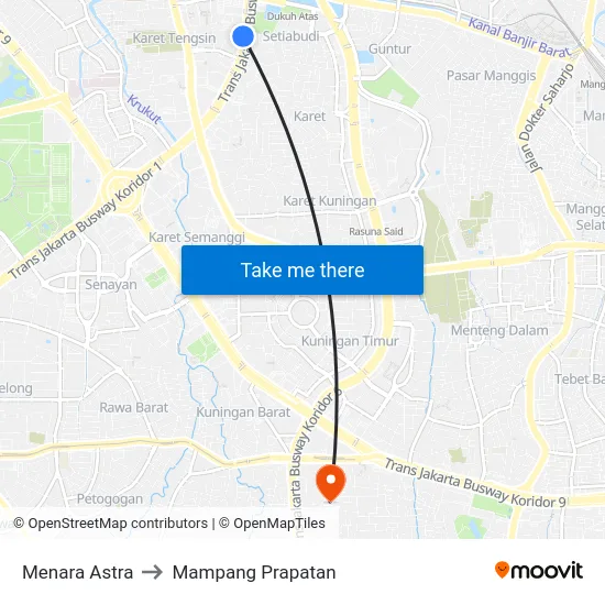 Menara Astra to Mampang Prapatan map