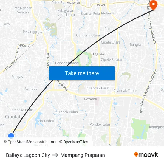 Baileys Lagoon City to Mampang Prapatan map