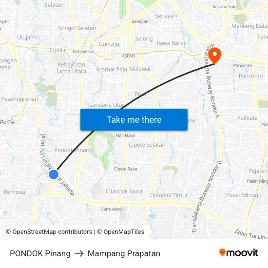 PONDOK Pinang to Mampang Prapatan map