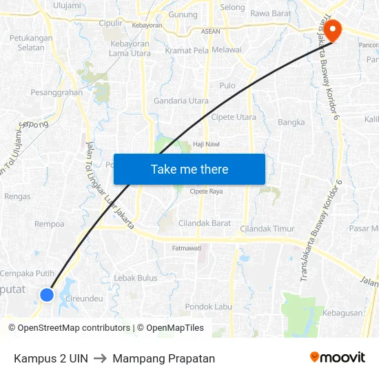 Kampus 2 UIN to Mampang Prapatan map