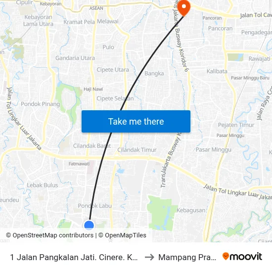 1 Jalan Pangkalan Jati. Cinere. Kota Depok to Mampang Prapatan map
