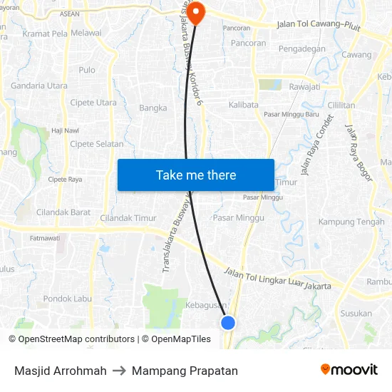 Masjid Arrohmah to Mampang Prapatan map