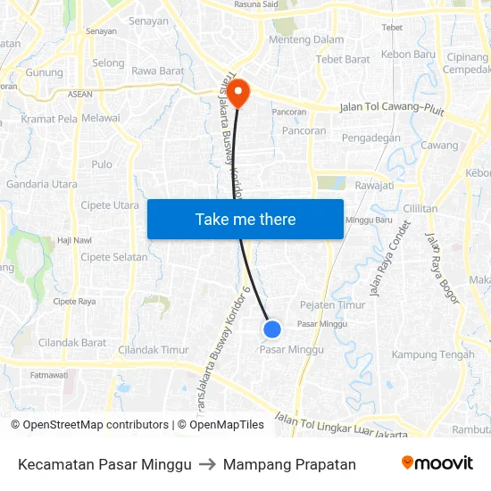 Kecamatan Pasar Minggu to Mampang Prapatan map