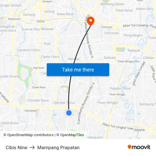 Cibis Nine to Mampang Prapatan map
