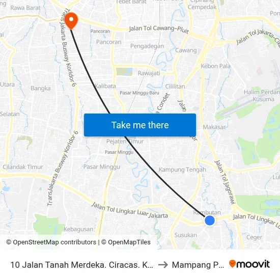 10 Jalan Tanah Merdeka. Ciracas. Kota Jakarta Timur to Mampang Prapatan map