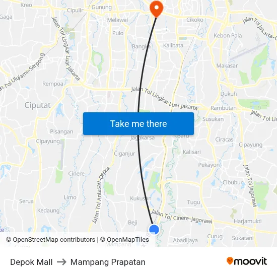 Depok Mall to Mampang Prapatan map