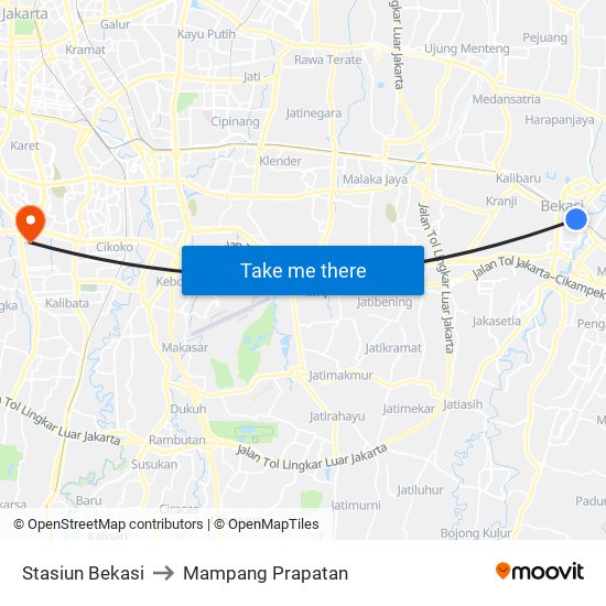 Stasiun Bekasi to Mampang Prapatan map