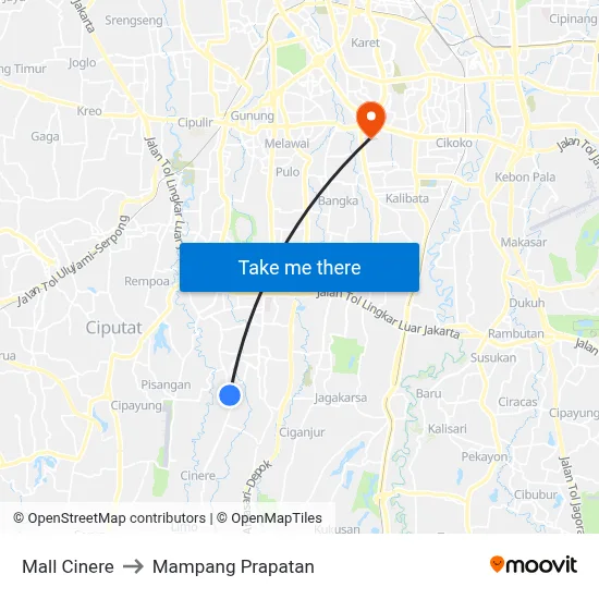 Mall Cinere to Mampang Prapatan map