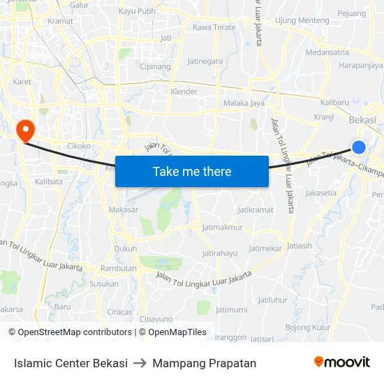 Islamic Center Bekasi to Mampang Prapatan map