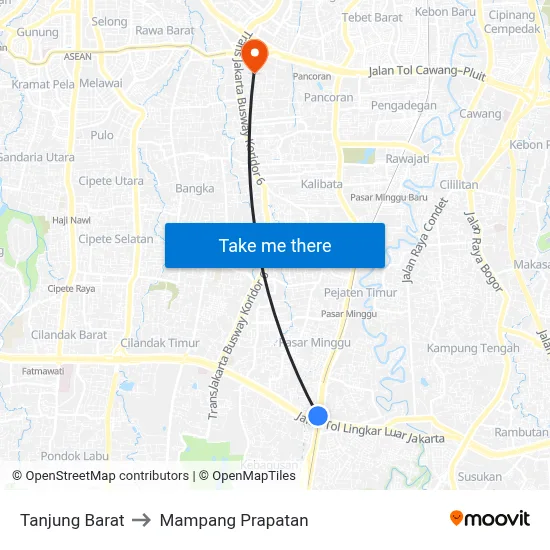 Tanjung Barat to Mampang Prapatan map