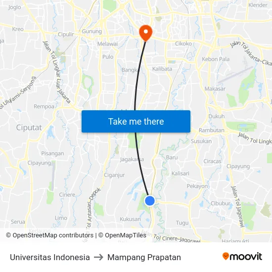 Universitas Indonesia to Mampang Prapatan map