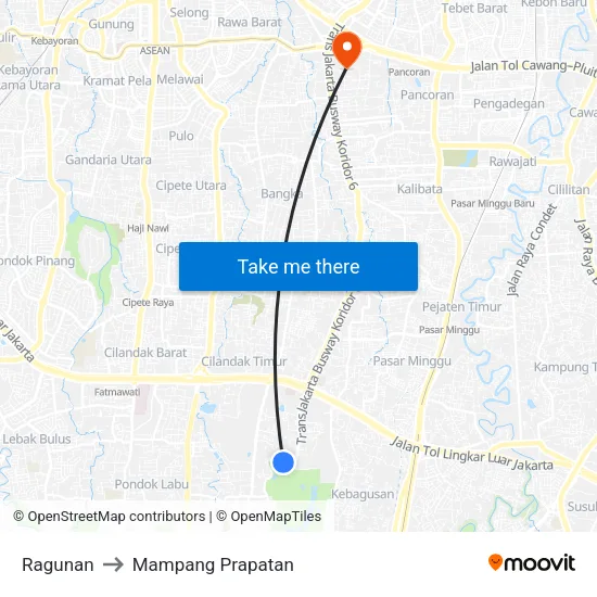 Ragunan to Mampang Prapatan map