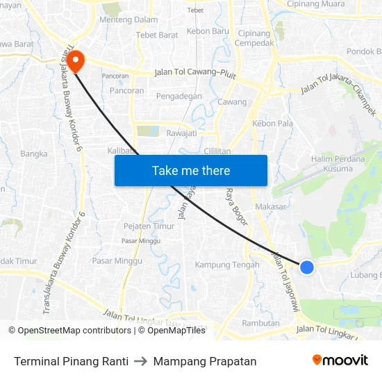 Terminal Pinang Ranti to Mampang Prapatan map