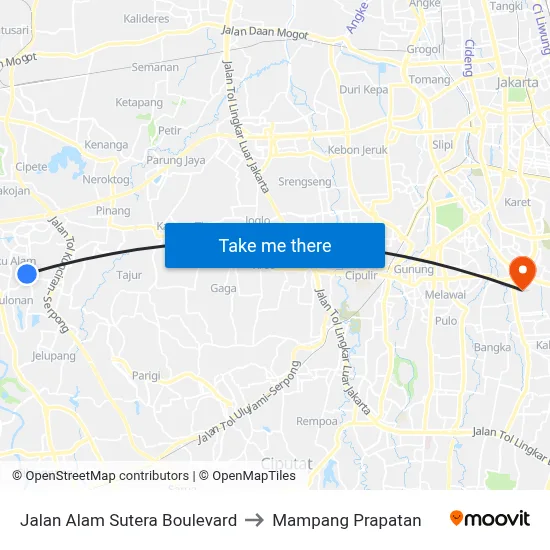 Jalan Alam Sutera Boulevard to Mampang Prapatan map
