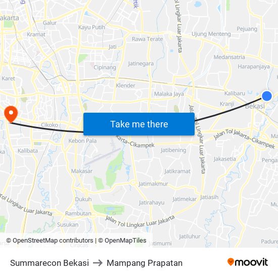 Summarecon Bekasi to Mampang Prapatan map